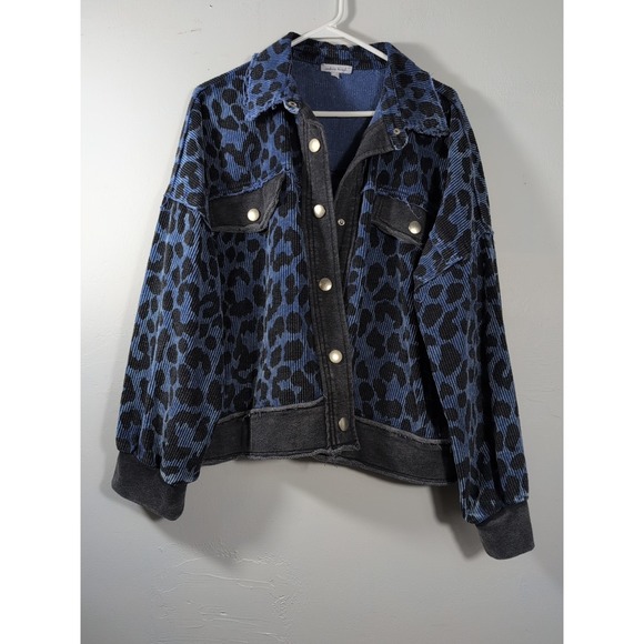 WHITE BIRCH ANIMAL PRINT Blue & Black CHEETAH corduroy jacket SHIRT  SHACKET XL - Picture 2 of 11